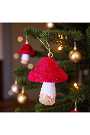 YILBAŞI MANTAR SÜS KADİFE 11CM BORDO BEYAZ 2 ADET AST7209