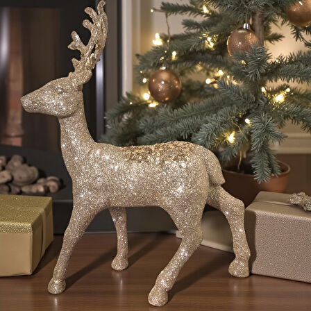 YILBAŞI LÜKS DEKORATİF GOLD SİMLİ GEYİK 32CM AST7212