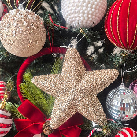 YILBAŞI AĞAÇ SÜSÜ 15CM YILDIZ ŞAMPANYA AST7216