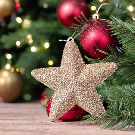 YILBAŞI AĞAÇ SÜSÜ 15CM YILDIZ ŞAMPANYA AST7216