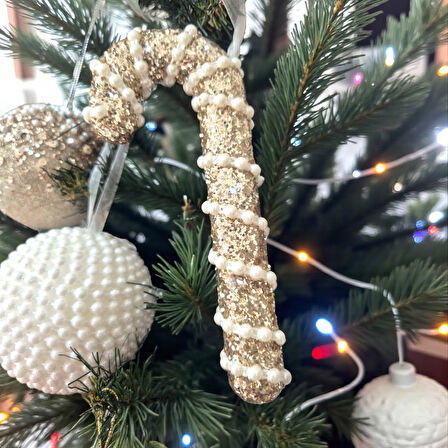 YILBAŞI BASTON ŞEKER İNCİ ŞERİTLİ 17CM AST7243