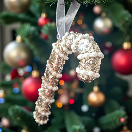 YILBAŞI BASTON ŞEKER İNCİ ŞERİTLİ 17CM AST7243