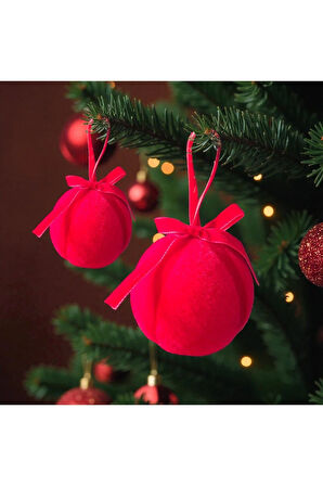 YILBAŞI TOPU 8CM KADİFE 3LÜ FİYONKLU KIRMIZI AST7261