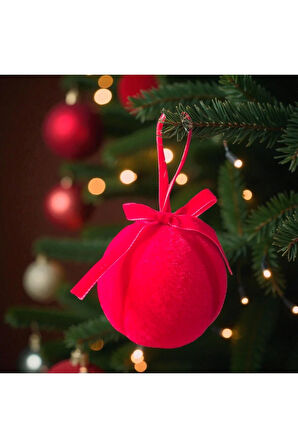 YILBAŞI TOPU 8CM KADİFE 3LÜ FİYONKLU KIRMIZI AST7261