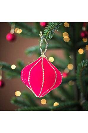 YILBAŞI DAMLA SÜS 8CM KADİFE 6LI ALTIN BONCUK ŞERİTLİ AST7263