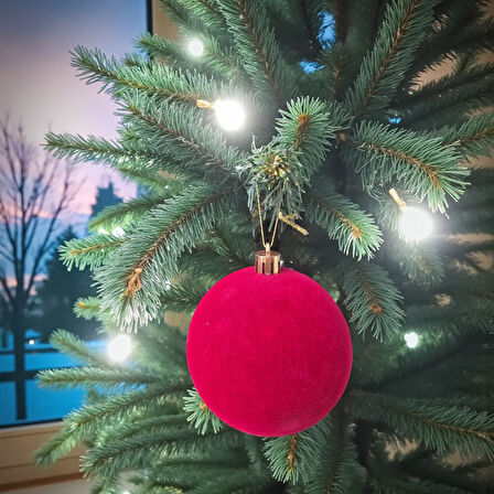 YILBAŞI TOPU 8CM  KADİFE DÜZ 4LÜ BORDO AST7438