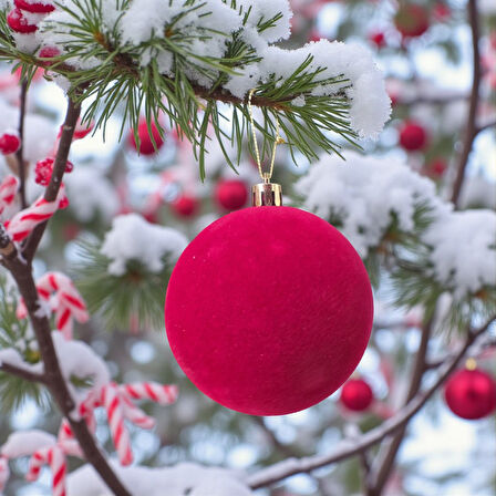 YILBAŞI TOPU 8CM  KADİFE DÜZ 4LÜ BORDO AST7438