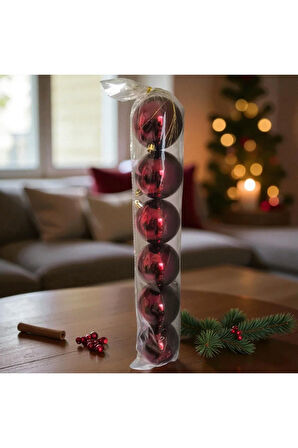 YILBAŞI TOPU 8 CM PARLAK BORDO 6LI AST7550