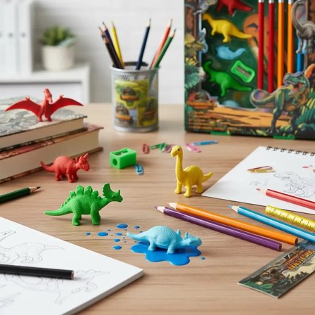 Bu-Bu Dinozor Temalı Kırtasiye Seti – Eksiksiz Okul Hazırlık Seti (Kalem, Silgi, Cetvel)