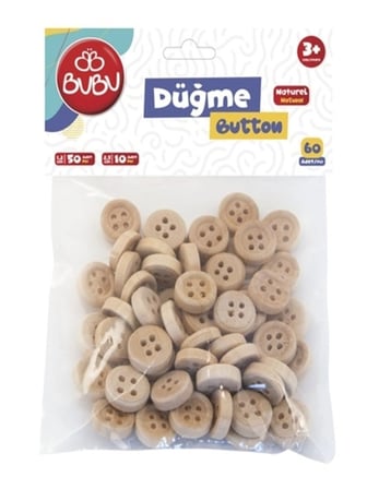 Bubu Ahşap Düğme 1,2Cm 50 Adet 2Cm 10 Adet - 2 paket