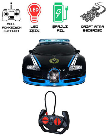 Ctoys Scaled Rc Model 27 Mhz Full Fonksiyonlu Uzaktan Kumandalı Işıklı Bugatti Veyron Polis Arabası 3689 A4