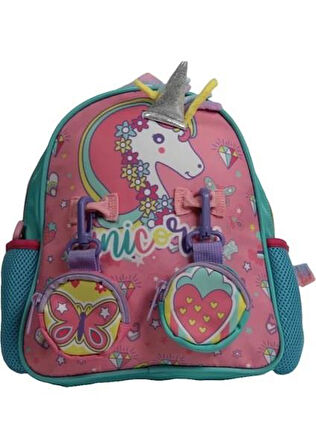 Vest Anaokulu Çantası Turkuaz Pembe Unicorn