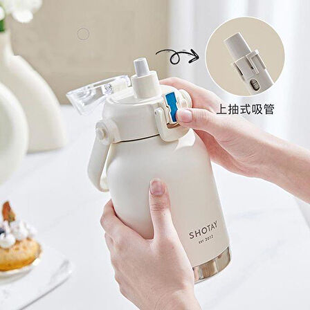 Shotay Çelik Termos Matara Phone Holder 1000Ml Beyaz
