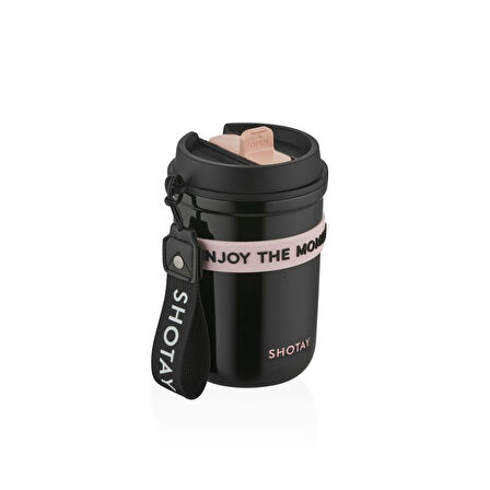 Shotay Strow Çelik Termos Mug 410Ml Siyah