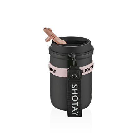 Shotay Strow Çelik Termos Mug 410Ml Siyah