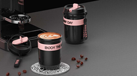 Shotay Strow Çelik Termos Mug 410Ml Siyah