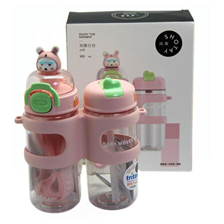 Shotay Su Matarası 2 Bölmeli Tritan Pembe 900Ml