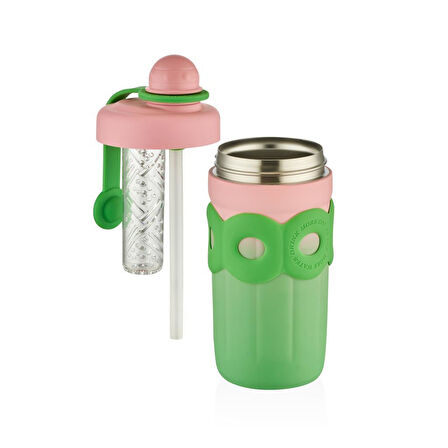 Shotay Donat Çelik Matara Çocuk 500Ml Yeşil Pembe
