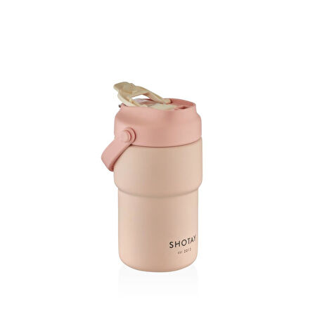 Shotay Askılı Mug Çelik Bardak 450Ml Pastel Pembe
