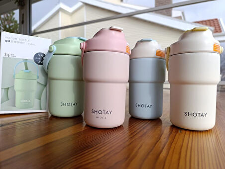 Shotay Askılı Mug Çelik Bardak 450Ml Pastel Pembe