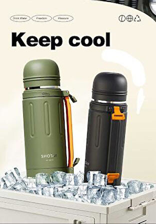 Shotay Durable Çelik Termos Matara 1500Ml Yeşil