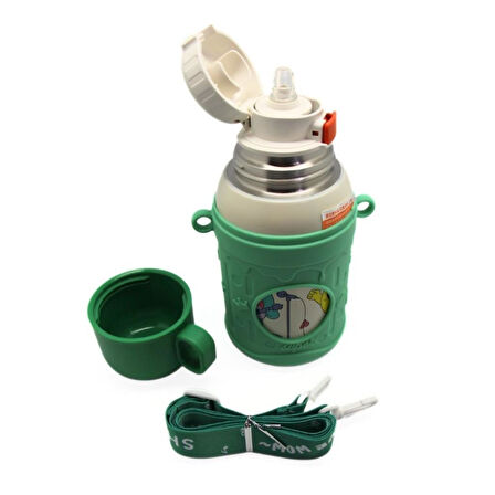 Shotay Cartoon Çelik Termos Matara Çocuk 480Ml Yeşil