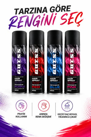 GUTSS Professional Geçici Unisex Saç Boyası Sprey 150 Ml Pembe Pink