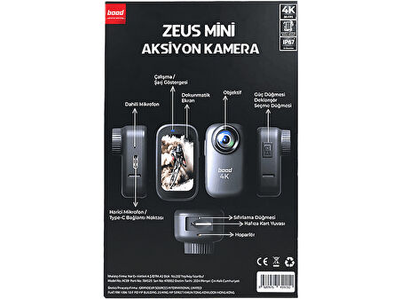 BOOD Zeus 4K Dahili Mikrofonlu  Mini Aksiyon Kamera