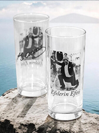 Rakı Bardağı 2'li Cam - Atatürk Efelerin Efesi Zeybek Oynarken - İmzalı