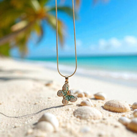 Takvanov İnci Detaylı Kelebek Kolye – Altın Kaplama, Zarif Pinterest Stili Tasarım