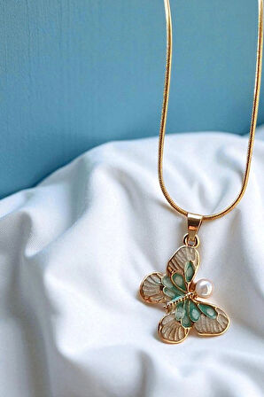 Takvanov İnci Detaylı Kelebek Kolye – Altın Kaplama, Zarif Pinterest Stili Tasarım