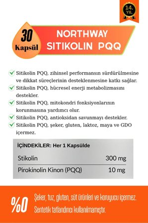 NORTHWAY SİTİKOLİN & PQQ - Odaklanma ve Hafıza Desteği İçin Destekleyici Gıda Takviyesi