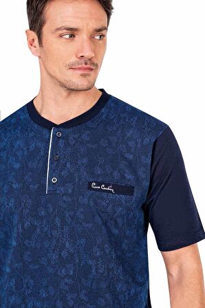 %100 Pamuklu Desenli Düğmeli Jakarlı 3'lü Kısakol Erkek Pijama Takım