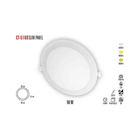 CATA Panel Spot Beyaz Kasa Günışığı 3200K 18W