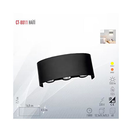 Cata CT-8011 10 Watt Haiti Siyah Kasa Aplik Amber