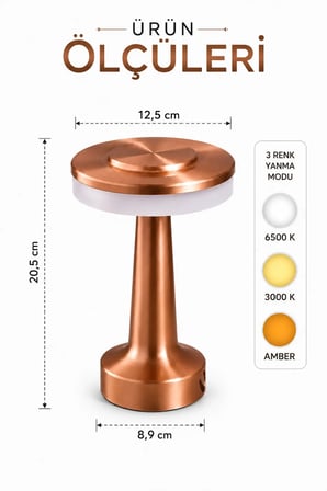 Dokunmatik LED Masa Lambası USB Şarjlı 3 Renk Aydınlatmalı Kablosuz Dekoratif Gece Lambası