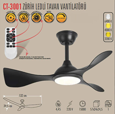 CATA ZÜRİH LED TAVAN VANTİLATÖR SESSİZ (CT-3001)