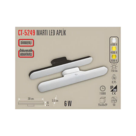 CATA Martı Ledli Aplik 3 Renk Dokunmatik Anahtarlı CT-5249