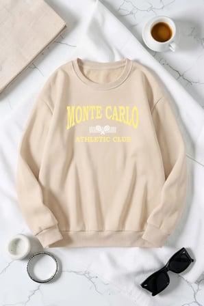 Unisex Monte Carlo Baskılı Bisiklet Yaka Sweatshirt