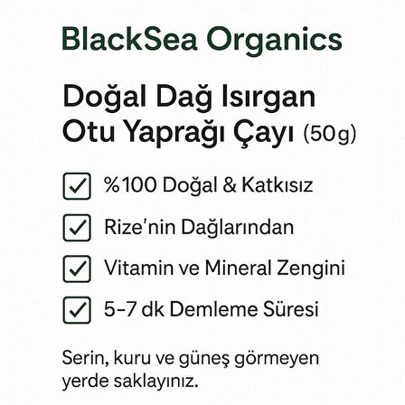 BlackSea Organics – Doğal Dağ Isırgan Otu Yaprağı Çayı (50 g) 