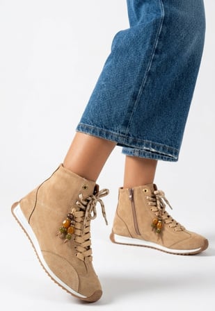 Yıldızdan Vizon Süet Bağcıklı Termo Taban Kadın Sneaker Bot