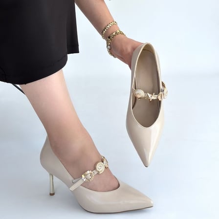 Yıldızdan Bej Jurdan Taban Kadın Stiletto Ayakkabı