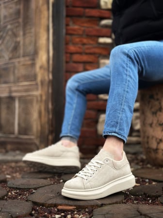 Yıldızdan Krem Süet (Krem Taban) Bağcıklı Poli Taban Erkek Spor Ayakkabı