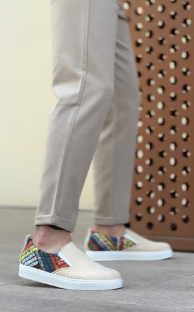 Yıldızdan Krem Renkli (Beyaz Taban) Tekstil Poli Taban Erkek Günlük Ayakkabı