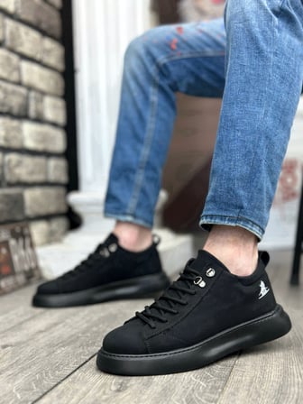 Yıldızdan Siyah (Siyah Taban) Bağcıklı Poli Taban Erkek Spor Ayakkabı