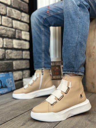 Yıldızdan Krem (Beyaz Taban) Bantlı Fermuarlı Poli Taban Erkek Spor Bot