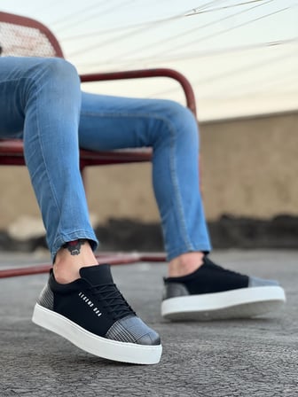 Yıldızdan Siyah Süet (Beyaz Taban) Ekose Detaylı Bağcıklı Poli Taban Erkek Spor Ayakkabı