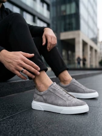 Yıldızdan Gri Süet (Beyaz Taban) Poli Taban Erkek Spor Ayakkabı 