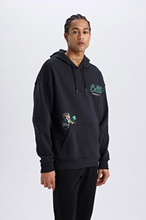 DeFactoFit NBA Boston Celtics Oversize Geniş Kalıp Kapüşonlu Sırt Baskılı Kalın Sweatshirt D6690AX25SPBK82