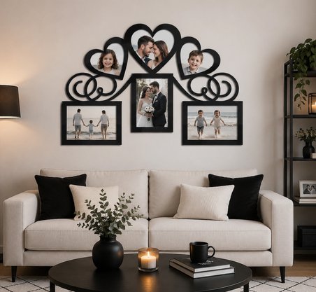 40x40 cm Kişiye Özel Aile Fotoğraflı MDF Duvar Saati – 6 mm Lazer Kesim Dekoratif Duvar Saati – Murat Topal Ailesi Tasarımı